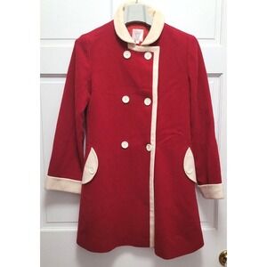 Lizzy Women's 100% Wool Double Breasted Peacoat Coat - Red/Ivory -‎ Small